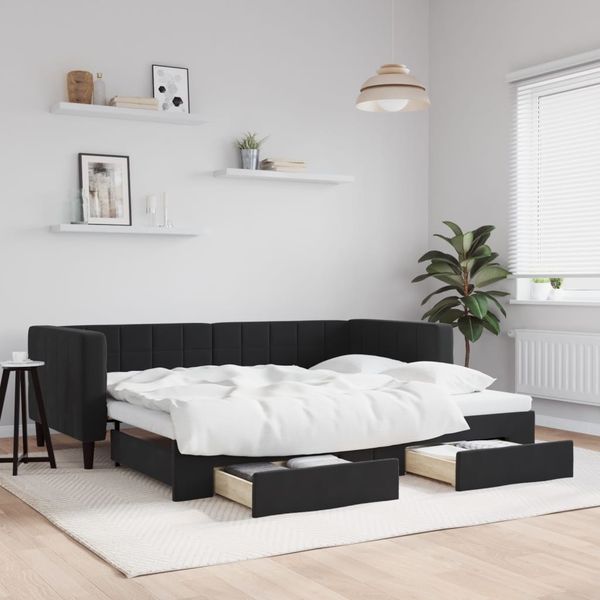 vidaXL Tagesbett Ausziehbar mit Schubladen Schwarz 90x200 cm Samt 3196743