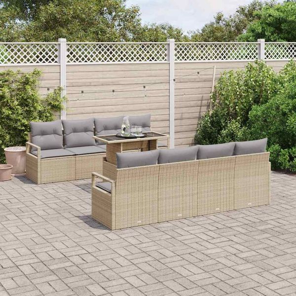vidaXL Gartensofa-set mit Kissen 9 pcs Beige und Hellgrau Poly-Rattan 3348786