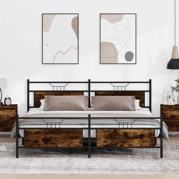 vidaXL Metallbett ohne Matratze Räuchereiche 193x203 cm 3325095