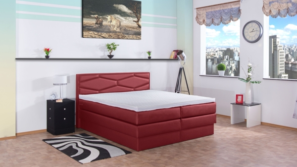 Meisterbetten Boxspringbett Fabi 120x220 in KL-Loud Red, Matratzenbezug Nano, Ergoflex-Topper Bild 3