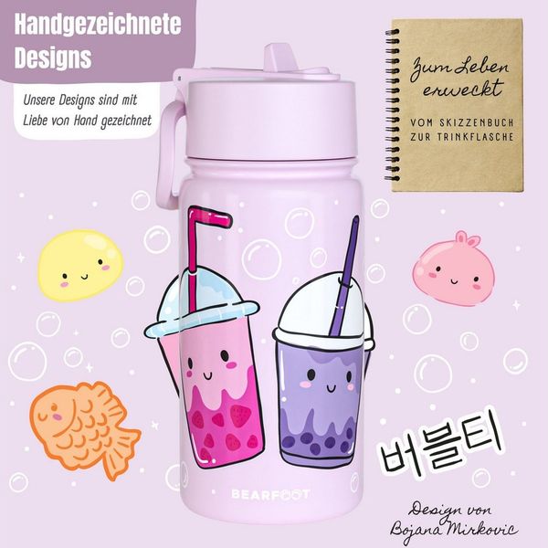BEARFOOT Trinkflasche Thermo Kinder Trinkflasche Edelstahl - BubbleTea lila, Thermosflasche, auslaufsicher, Edelstahl, Kinderflasche, BPA-frei