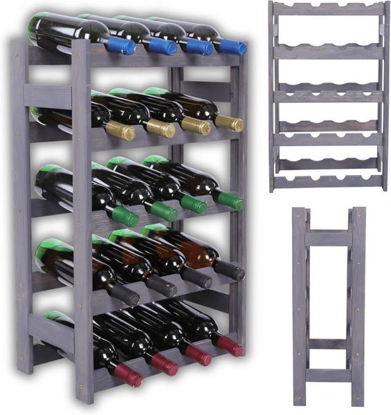 Modo24 Weinregal Flaschenregal Holzregal Flaschenständer Varianten 12 bis 91 Flaschen, RW1 Getränkeregal, 3 Farben, FSC Holz Nachhaltig