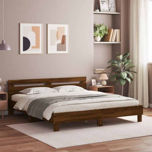 vidaXL Bettgestell mit Kopfteil und LED-Beleuchtung Braun Eiche-Optik 3207531