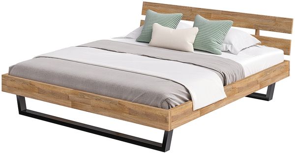 skølm 'Alver' Bett 180x200 cm, Bettgestell, natur geölt, Massivholzbett aus Eiche mit Metallkufen, Doppelbett mit Streben Bettkopf Bild 9