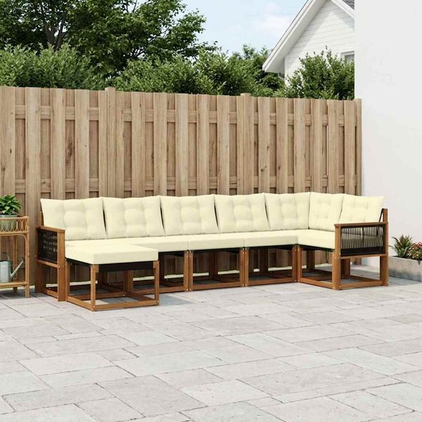 vidaXL Outdoor-Sofagarnitur mit Kissen 7 pcs Natur und Creme 3382094