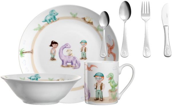 Leonardo BAMBINI Avventura Kindergeschirr Set mit Besteck 7-teilig - Dino