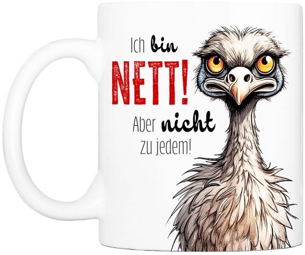 Cadouri Tasse mit Spruch ICH BIN NETT! Kaffeetasse Büro Arbeit, Geschenk, Keramik, Kaffeebecher, Geschenkidee Arbeitskollege, lustig, Humor, 330 ml