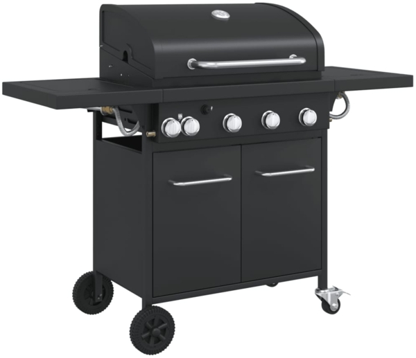 vidaXL Gasgrill, mit 5 Flammen, Pulverbeschichteter Stahl Schwarz, 136,5 x 55,5 x 109 cm