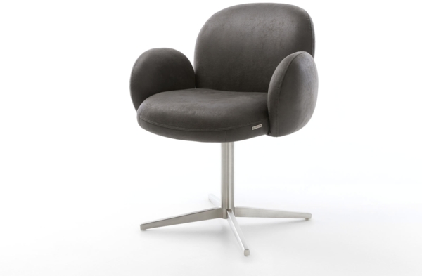 Drehstuhl Nube-Flex mit Armlehnen Mikrofaser Anthrazit Vintage Fußkreuz Edelstahl 360° drehbar Taschenfederkern