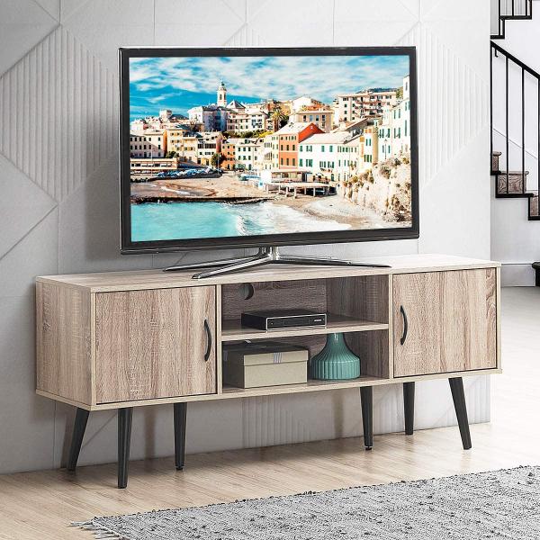 COSTWAY TV-St?nder Fernsehschrank Holz, TV-Schrank für TVs bis zu 60", Fernsehtisch mit offenem Regal, Sideboard Wohnzimmerschrank für Wohnzimmer & Schlafzimmer 147x39,5x61cm