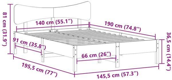 vidaXL Massivholzbett ohne Matratze Weiß 140x190 cm Kiefernholz 3328245 Bild 11