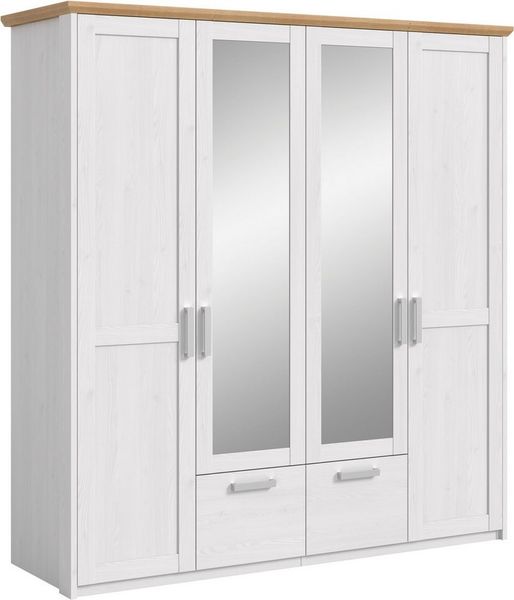 Home affaire Kleiderschrank COSENZA, Breite 188cm, viel Stauraum, in Landhausoptik (2 Schubkästen mit Vollauszug, 4 Türen, 2 Kleiderstangen, viel Stauraum) Schlafzimmerschrank, Schrank, Garderobenschrank