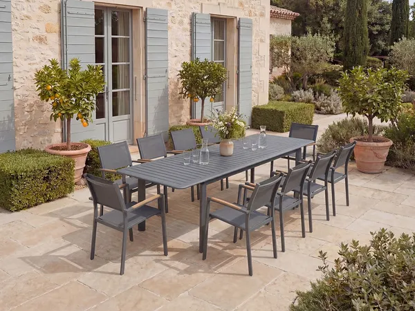 Vente-unique - MACILA Garden dining set Metall Grau - B 100 cm60 cm x H 75 cm89 cm x L 205 cm57 cm286,5 cm
