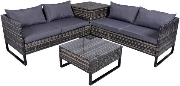 Gartenloungeset LINZ - Kunststoff, Schwarz, mit Aufbewahrung | Gartenmöbel Set Garten Lounge-Eckgruppe Lounge-Set Pool Loungegarnitur