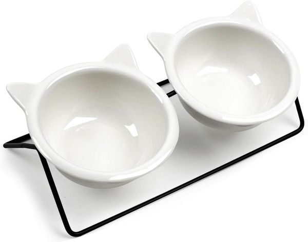 LuxusKollektion erhöhter Katzennapf spülmaschinengeeignet, Keramik weiß