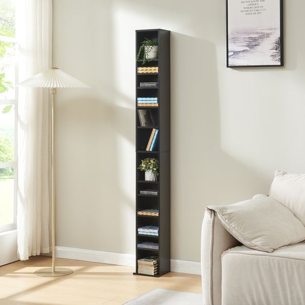 CD Regal Tynset 175x20x20 cm mit 12 Fächern Schwarz [en. casa]