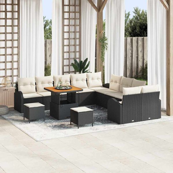 vidaXL Gartensofa-set mit Kissen 13 pcs Schwarz Poly-Rattan 3362450