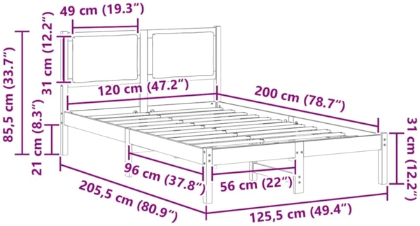vidaXL Bettrahmen mit Kopfteil Taupe 120 x 200 cm Massives Kiefernholz 878122 Bild 10