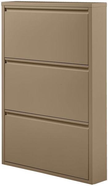 Schuhschrank Sabine aus Metall, modernes Design, sandfarben, drei Fächer, platzsparend