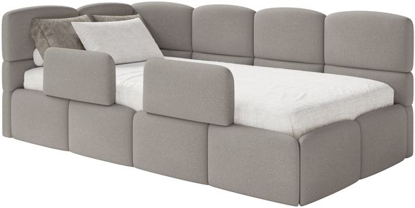 Selsey 'Cloudy' Kinderbett 120 cm, Bettkasten, 2x Rausfallschutz, Chenille, links, Hellbraun