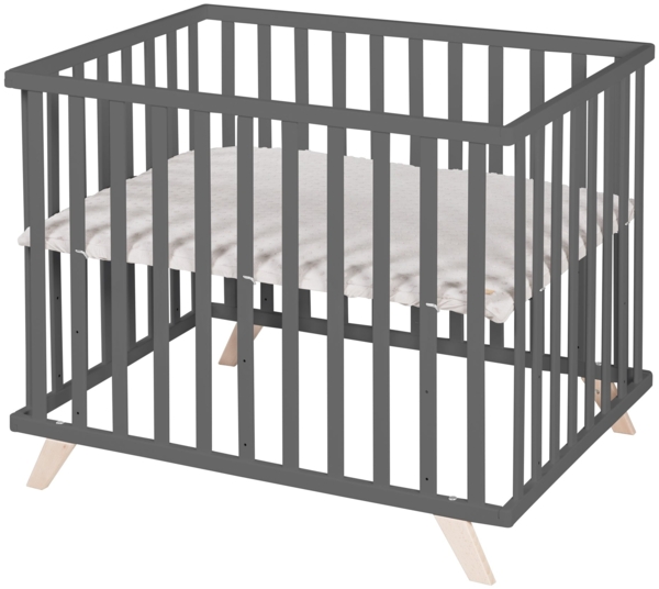 roba Laufgitter 75 x 100 cm - inkl. Schutzeinlage 'Lil Planet' grau - Höhenverstellbar - Holz anthrazit