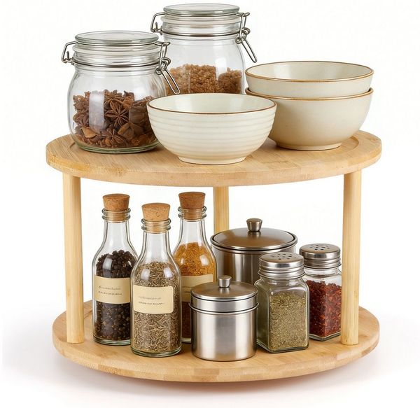 BlingBin Gewürzregal 360° Drehbar 2-Etagen Organizer Küchenregal, Gewürzständer, 1er Set 1-tlg, Lazy Susan mit Drehscheibe für Küchentheke, Esstisch, Speisekammer