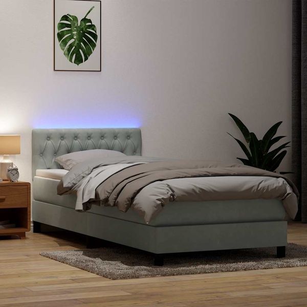 vidaXL Boxspringbett mit Matratze & LED Hellgrau 80x220 cm Samt 3317193