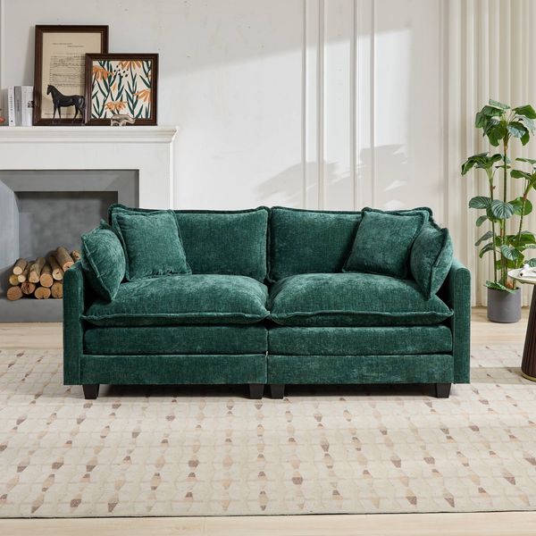 Modulares Grün Cloud Sofa LoveSeat, Chenille Stoff, extra weiche Polsterung, modernes Kombi-Design für Wohnzimmer