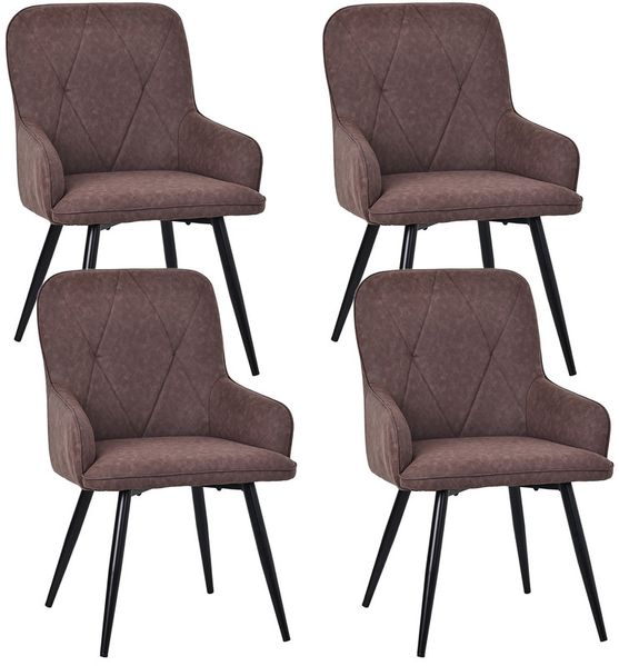HOMAVO 4er Set 'YZ3' Esszimmerstuhl mit Armlehnen, Kunstleder braun, 57 x 62 x 87 cm