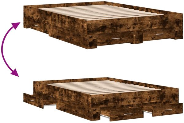 vidaXL Bettgestell mit Schubladen Räuchereiche 135x190cm Holzwerkstoff 3280409 Bild 7