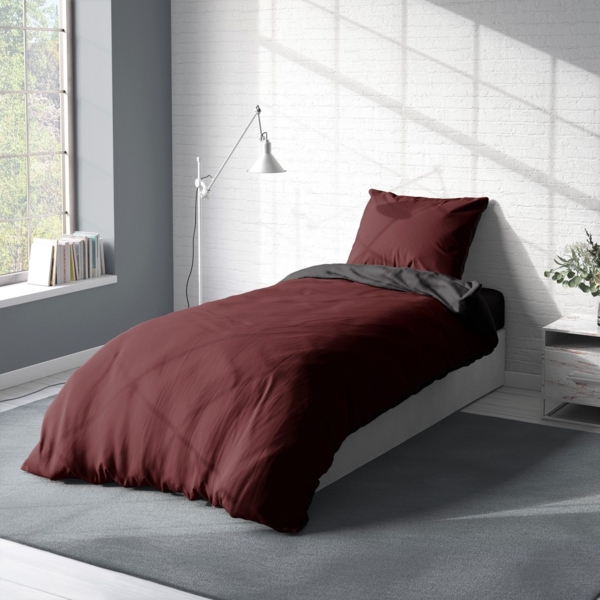 One Home Wendebettwäsche Doubleface, Mikrofaser, 2 teilig, bordeaux / anthrazit, Übergröße Bild 2