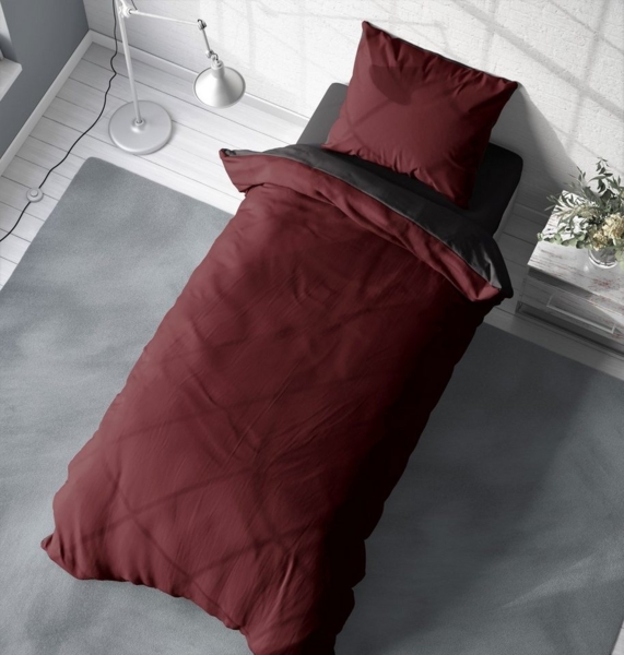 One Home Wendebettwäsche Doubleface, Mikrofaser, 2 teilig, bordeaux / anthrazit, Übergröße Bild 3