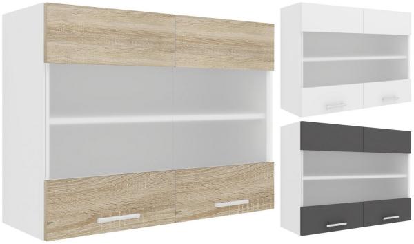 VCM Küchenschrank Breite 80 cm Matt Glastür Hängeschrank Küche Küchenmöbel Esilo Weiß/Sonoma-Eiche