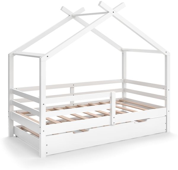 Hausbett Luni Weiß 160 x 80 cm mit ausziehbarem Gästebett Vitalispa