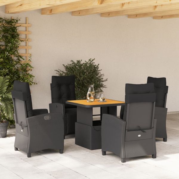 vidaXL 5-tlg. Garten-Essgruppe mit Kissen Schwarz Poly Rattan 3277388