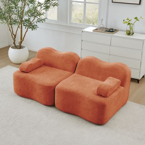 Modulares 2-Sitzer Sofa aus Samt, Wellenform, 192 x 98 x 70 cm, ohne Montage, Orange
