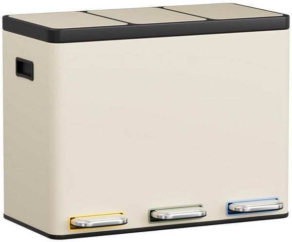 TLGREEN Mülltrennsystem 3×15L aus Stahl,Mülleimer 3 Fächer mit Soft-Close-Deckeln,Abfalleimer mit Herausnehmbare Inneneime