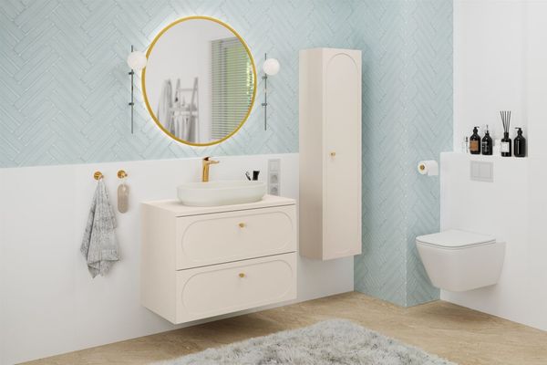 Badmöbel Set 3-tlg Badezimmerset KONA Cashmere Sand Beige Schrank 80cm ohne Waschtisch