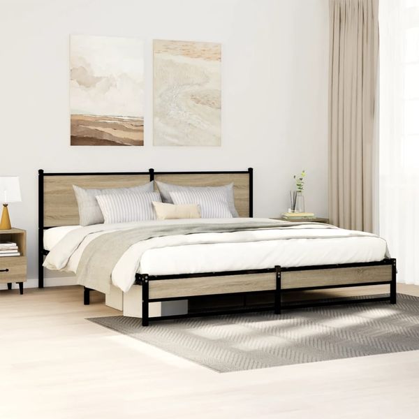 vidaXL Metallbett ohne Matratze Sonoma-Eiche 180x200 cm 3301391