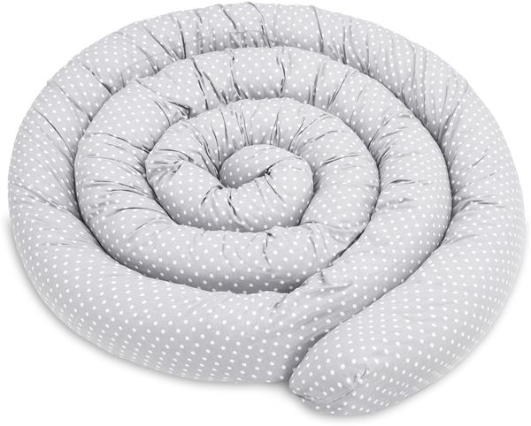 Totsy Baby Seitenschläferkissen Bettschlange Body Pillow 150 cm Baumwolle - Kopfkissen lang Bettrolle Schlafkissen Nackenrolle Kissen Oeko-Tex Tupfen auf Grau
