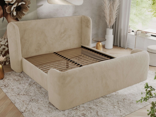 Polsterbett mit Lattenrost, Doppelbett für Schlafzimmer, Gepolstertes Kopfteil, Pocket matratze Härtegrad H3/H4 - EMORA CLASSIC DUO - 140 x 200 cm - Creme Stoff - VIRE - LUX Bild 3