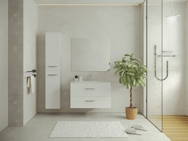 Vente-unique - KAYLA Bathroom storage unit Holz, Platte Weiß - B 25 cm x H 160 cm x L 30 cm