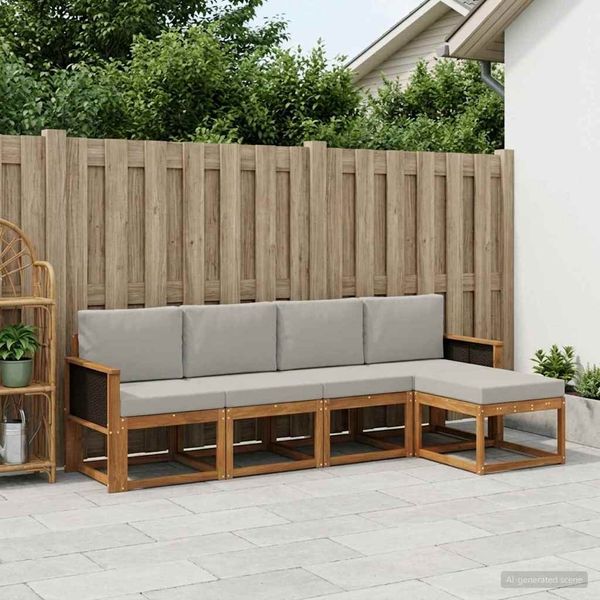 vidaXL Outdoor-Sofagarnitur 5 pcs Natürlich und Hellgrau Polyester 3385122