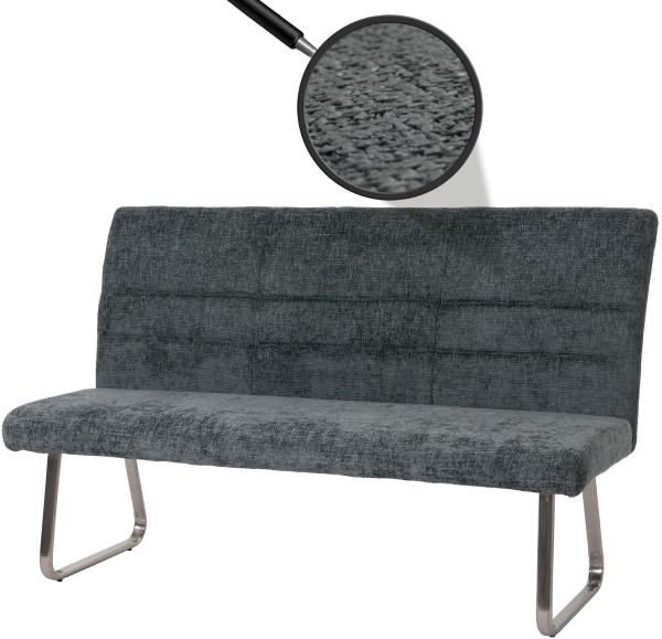 Sitzbank HWC-G55, Esszimmerbank Bank, Edelstahl gebürstet Stoff/Textil Chenille Öko-Tex, 160cm ~ blau-grün