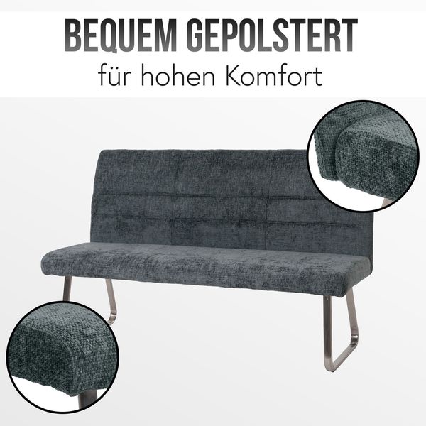 Sitzbank HWC-G55, Esszimmerbank Bank, Edelstahl gebürstet Stoff/Textil Chenille Öko-Tex, 160cm ~ blau-grün Bild 3
