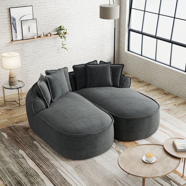Modulsofa aus Chenille, framelos mit Schlaffunktion, 184 x 164 x 67 cm, grau