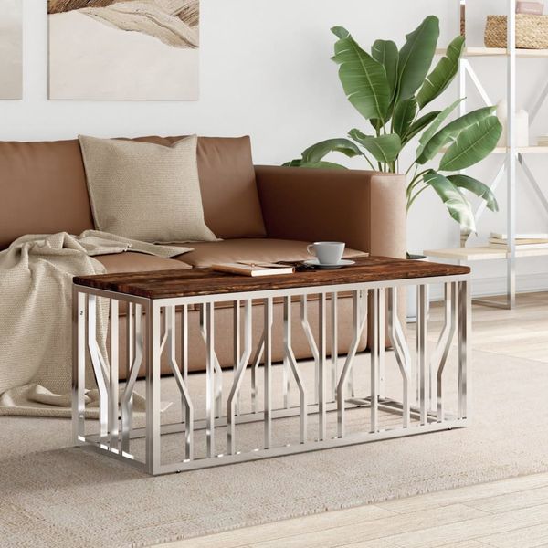 vidaXL Couchtisch Edelstahl und Massives Altholz 350053