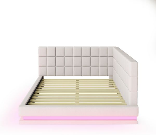 Merax Polsterbett Schlafsofa 140*200 Multifunktionsbettmit LED Lichtleiste, USB Steckdose und Lattenrost, hautsympathischer Leinen , beige Bild 8