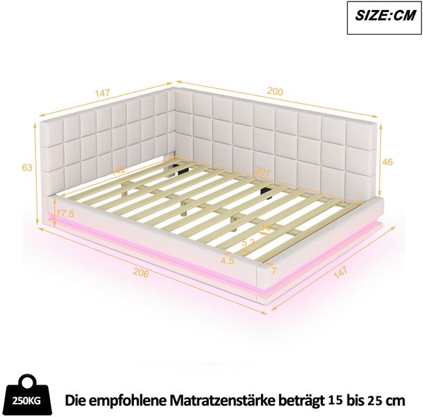 Merax Polsterbett Schlafsofa 140*200 Multifunktionsbettmit LED Lichtleiste, USB Steckdose und Lattenrost, hautsympathischer Leinen , beige Bild 4