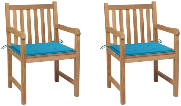 vidaXL Gartenstühle 2 Stk. mit Blauen Kissen Massivholz Teak 3062734